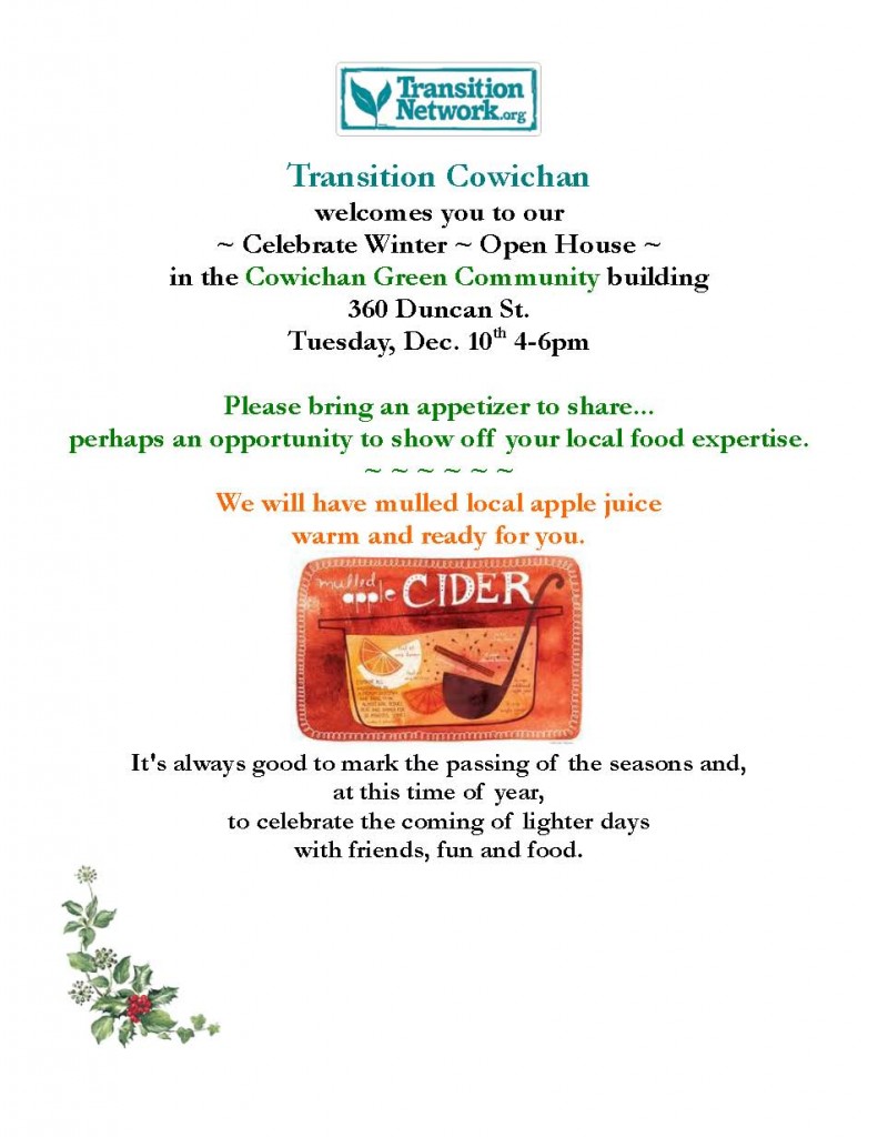 Join us Tuesday from 4-6pm for hot cider and good conversation.  Bring an appetizer to share and either a non-perishable food item or a donation of underwear for those in need.